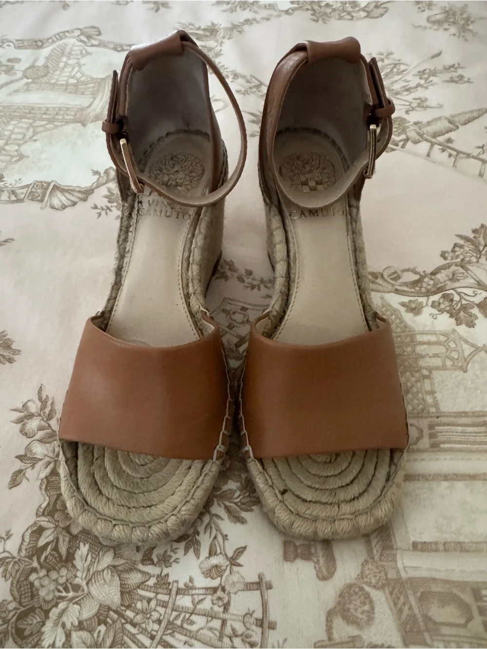 Vince Camuto Leera Espadrille Wedge Sandal Tan Leather Size 6.5